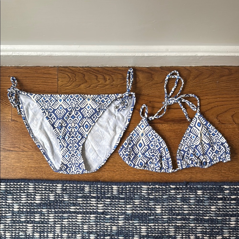Blue and White Patterned Bikini Set